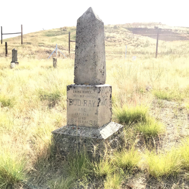 Gravestone of a prisoner at Boise's prison: "In Memory of Bud Ray, Age 19 Years, Died July 21, 1898.